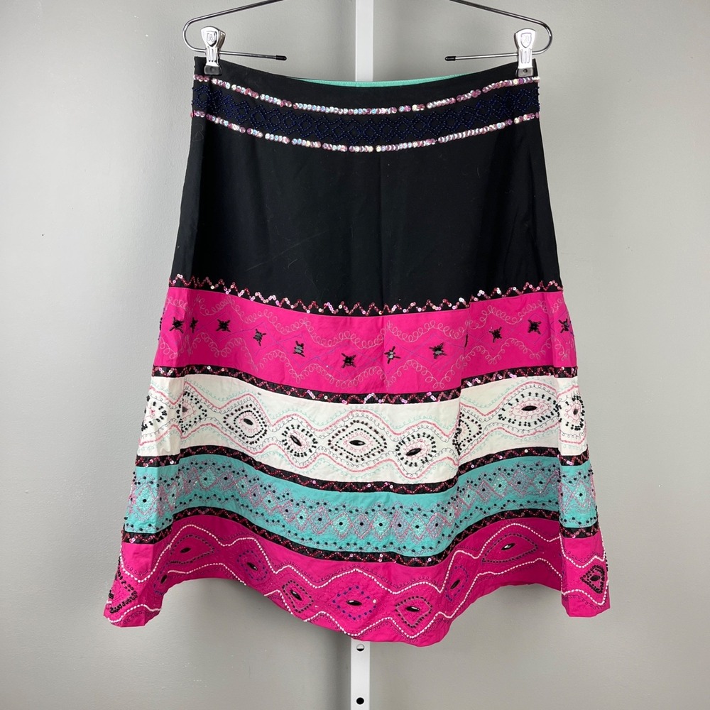 Basil &‎ Maude Midi Skirt Womens 6 Beaded Sequin A-Line Statement Party - Picture 5 of 6